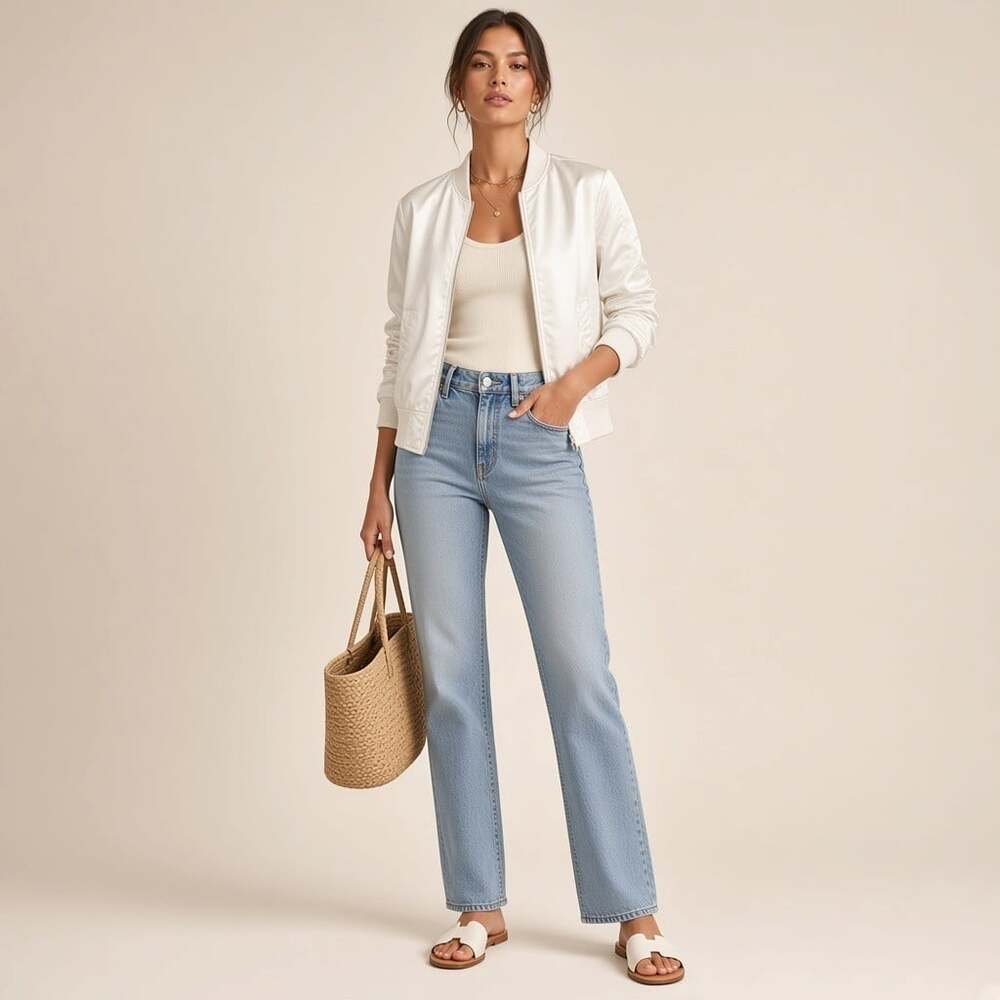 Hei Hei Anthropologie White Bomber Jacket Women's Size S Cropped Zip